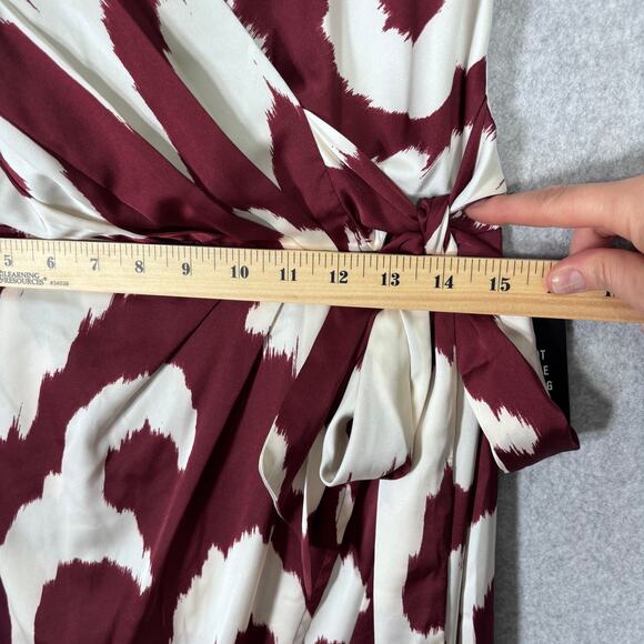 Express Dress Medium Burgundy Midi Satin Wrap Ikat Hi Lo Resort Cruise NEW $98 - Picture 7 of 13